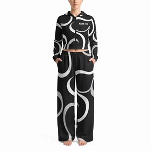 Chándal con Capucha de Manga Larga para Mujer, Estampado Geométrico, Negro y Blanco, Casual, Holgado, Transpirable, de Poliéster, con Cierre Frontal - Product Image 5