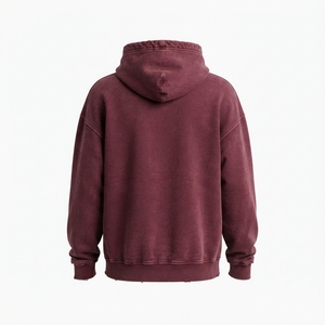 Sudadera con Capucha Extra Grande para Mujer, Color Borgoña, Estilo Acid Wash, con Bolsillo Canguro y Logotipo Personalizado - Product Image 4