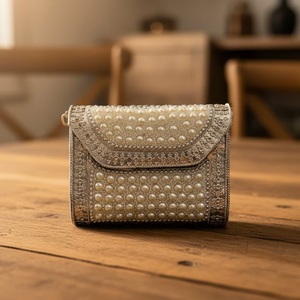 Handcrafted Pearl-<b>Embellished</b> <b>Clutch</b> | Intricately Beaded Design purse bag Perfect for Weddings Parties Bridal Events Occasions - Product Image 1