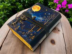 Diario de Cuero con Fases Lunares y Llave, Cuaderno Grimoire Personalizado, Libro de Sombras, Diario Vintage Hecho a Mano, Regalo de Brujería - Product Image 3