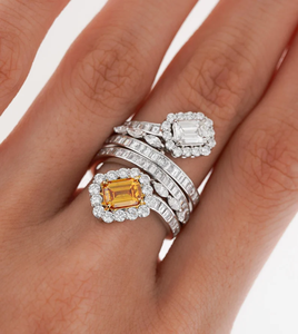 Bague Cocktail Citrine pour Femme, Plaqué Or 18K, Pierre Naturelle Taille Émeraude, Sertissage à Griffes, Style Fiançailles Glamour, Plaqué Argent 925 - Product Image 4