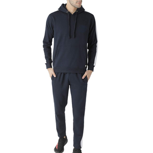 Men's Navy Blue Hooded <b>Tracksuit</b> Full Sleeve Solid Color Casual Sweatshirt With Side Pockets Breathable Regular Fit Autumn Wear - Product Image 1