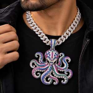 Collar con Colgante de Pulpo 3D con Incrustaciones de Diamantes de Imitación Estilo Hiphop Personalizado, Amuleto de Moissanita, Joyería de Plata Bañada en Rodio para Regalo - Product Image 6