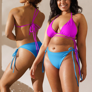 Custom Solid Color Thong <b>Bikini</b> Bathing Suits for Women Swimwear <b>Triangle</b> Sexy Swimsuits - Product Image 3