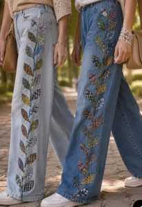 Most Selling <b>Women</b> Embroidered Denim <b>Jeans</b> With Stylish Floral Pattern Custom Design <b>Stretch</b> Fabric And Comfortable Fit for Sale - Product Image 5