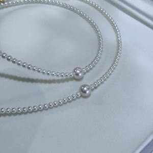 Collar de Perlas de Agua Dulce Naturales de Zhuji de 3-4 mm, Doble Capa, Luz Intensa, Cuentas Pequeñas Transparentes con Microdefectos, Plata - Product Image 3