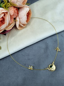 Luxury Gold Crescent <b>Moon</b> Pendant <b>Necklace</b> for Women Green Stone Minimalist Fashion Jewelry Elegant Daily Wear <b>Necklace</b> Set - Product Image 1