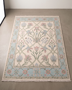 Pastel Oushak <b>Rug</b> <b>Ivory</b> Pink Blue Sage Organic Abstract Carpet Botanical Border 100% New Zealand Wool Non-Slip Washable for - Product Image 1
