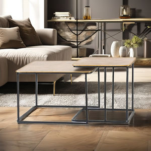 Juego de mesa auxiliar de aluminio y hierro de diseño creativo de 2 piezas con tapa de forma rectangular para muebles de sala de estar y dormitorio - Product Image 5