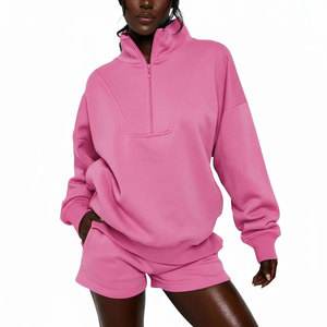 Women Casual Sweat Suit Set Half <b>Zip</b> Pullover Shorts Set Custom Logo Tracksuit - Product Image 1