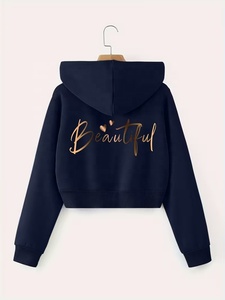 Sudadera Corta para Mujer, Ideal para Uso en Exteriores, con Hermoso Diseño de Letras en Relieve en la Espalda, Estilo Casual para Otoño, 100% Algodón Tejido - Product Image 6