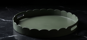 Plateau de service rond festonné de luxe en métal vert foncé avec poignée découpée, plat de présentation pour table basse, pièce maîtresse pour salon, vente en gros - Product Image 5