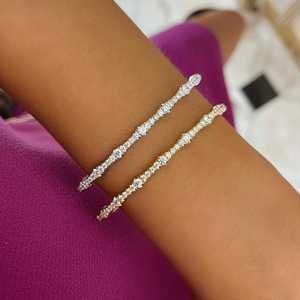 Diamond Bangle <b>Bracelet</b> 14k Solid Gold Pave Set Round Cut Lab Grown Double security lock Everyday Elegant <b>Cuff</b> Jewelry Wholesale - Product Image 4