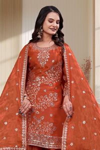 Ensemble trois pièces pour femme en soie Fendy entièrement cousu, avec kurta brodée de sequins et dupatta assorti UV137- DC - Product Image 6