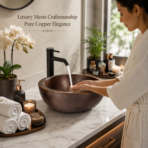 Handcrafted <b>Round</b> Hammered Copper Vessel Wash <b>Basin</b> Luxury Countertop Bathroom Sink Antique Copper Designer <b>Basin</b> for Home Hotel - Product Image 4