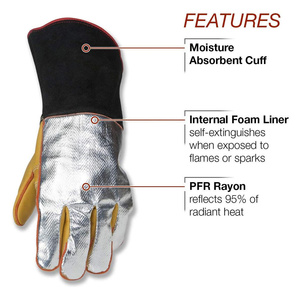 Gants de soudage TIG en cuir de vachette renforcé et croûte de cuir de vachette aluminisée, résistants à l'abrasion, pour la lutte contre les incendies, la cuisson au four et la boulangerie - Product Image 5