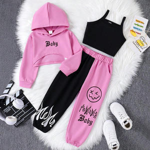 Women's Hooded Crop Top Tracksuit <b>Set</b> With Black Tank Top And <b>Matching</b> <b>Joggers</b> Casual Autumn Wear Full Sleeve - Product Image 4