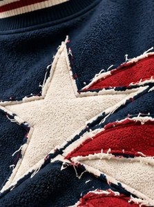 Custom American Flag Distress Applique Tracksuit Fleece Streetwear Full Sleeve Loose Fit Crew Neck Winter Wear With Side Pockets - Product Image 6
