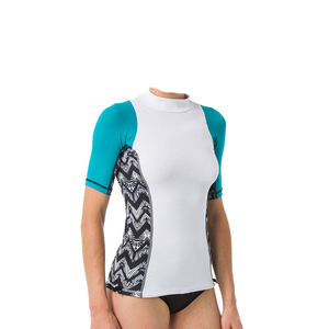 Camiseta de Natación para Hombre, Manga Larga, Protección UV, Diseño Tribal Blanco y Verde Azulado, Spandex y Poliéster, Bloques de Color, Transpirable, Secado Rápido - Product Image 1