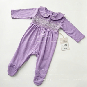 Mameluco de una pieza para bebé, bordado y fruncido, hecho a mano, de algodón, para recién nacido, niño o niña - Product Image 1