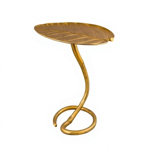 Mesa de Centro con Diseño de Hoja, Base de Aluminio en Espiral, Moderna, Hecha a Mano, Color Dorado, Muebles Personalizados para Decoración del Hogar y Hoteles - Product Image 1