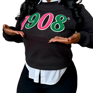 Sudadera Verde Rosa 1908 de Chenilla Negra para Mujer, Manga Larga, Cuello Redondo, Felpa, Casual, con Gráfico Bordado, a la Moda - Product Image 6