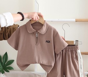 Ensemble tendance pour garçons, couleur unie, jersey, style décontracté, col polo, fermeture éclair, manches courtes, ensemble deux pièces - Product Image 6