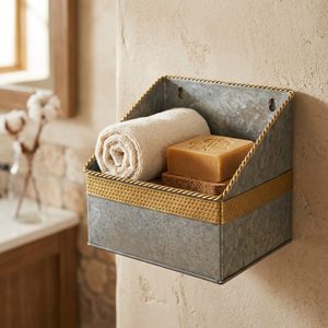 Handmade Galvanized Iron Square Wall <b>Basket</b> 26 cm Zinc Gilt Brass Deewar Format Home Decor - Product Image 2