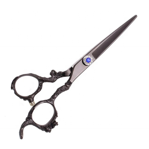 Ciseaux de coiffure professionnels à lame affûtée, manche en plastique, pour droitiers, pour usage barbier, faible MOQ, usage formationnel, vert barbier - Product Image 2