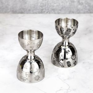 Jigger de Bar Tiki Etching 30/60ml 1+2oz, Herramienta de Barman de Acero Inoxidable, Taza Medidora de Doble Extremo con Medidas en Onzas - Product Image 2