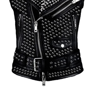 Gilet en cuir PU pour homme, style punk, avec rivets, col montant, vêtement d'extérieur d'hiver, couleur unie, longueur normale, avec clous - Product Image 5