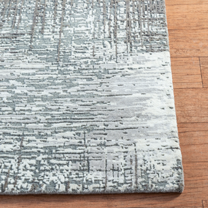 Tapis rectangulaire en laine et soie de bambou noué à la main, non teint, blanc et gris anthracite, tapis de sol haut de gamme fait main et tissé à la main - Product Image 3