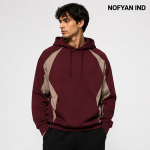 เสื้อฮู้ดผู้ชาย NOFYAN IND แขนเสื้อแบบแร็กแลน ตัดต่อสีสัน สไตล์ลำลองทรงโอเวอร์ไซส์ ผ้าเฟรนช์เทอร์รี่ 100% คอตตอน ดีไซน์กระเป๋าเสื้อ เหมาะสำหรับฤดูใบไม้ร่วง - Product Image 2