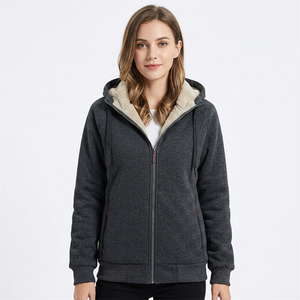 Men's Hooded <b>Fleece</b> <b>Lined</b> Zip-Up Sweatshirt Solid Color Casual Winter <b>Jacket</b> Regular Fit Polyester Cotton Blend - Product Image 3