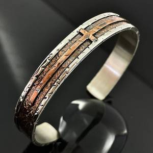 Silver Plated Stainless Steel Cross <b>Bracelet</b> Etched Design Circular Shape Prayer Theme Handmade Jewelry men women healing - Product Image 1