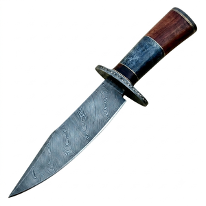 Couteau de survie artisanal DIY en acier Damas 7/8 po avec manche en bois coloré, étui en cuir, support OEM - Product Image 1