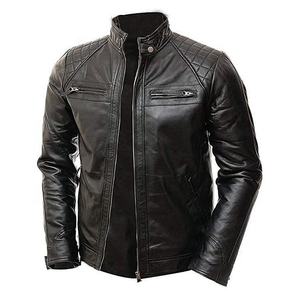Blouson moto en PU pour homme, col montant, fermeture éclair, couleur unie, coupe classique, avec poches, coupe-vent, style motard - Product Image 6