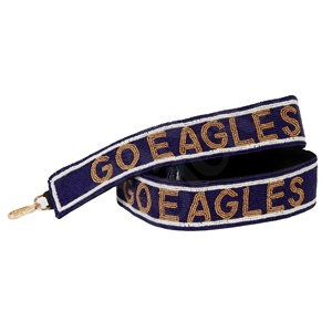 Correa de Bolso Hecha a Mano con Cuentas Azul Marino y Doradas, Estilo Go Eagles, Correas Universitarias Personalizadas, Tamaño y Logotipo Totalmente Personalizables - Product Image 1