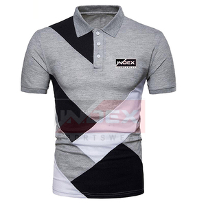 เสื้อโปโลผู้ชายลายเรขาคณิตสีสันตัดกัน แขนสั้น ระบายอากาศได้ดี ดีไซน์สปอร์ต โลโก้ด้านหน้า - Product Image 6