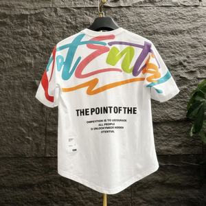 Men's <b>White</b> Short Sleeve T-Shirt With Colorful Back Letter Print Regular Fit Casual O-Neck 100% Cotton Jersey Breathable - Product Image 1