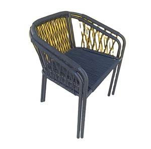Ensemble de chaises empilables noires 2 pièces avec corde et métal bon marché en gros pour mobilier de jardin extérieur fabriqué au Vietnam - Product Image 1