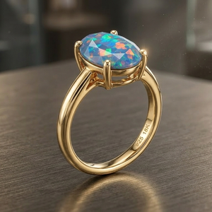 Gemstone <b>Statement</b> <b>Ring</b> with CZ 925 Sterling Silver 18K Gold Plated Cocktail <b>Ring</b> 10mm Stone Designer Jewelry US 6 - Product Image 1