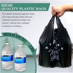 Borsa Nera Riutilizzabile e Monouso per la Spesa, Design T-Shirt 'Thank You', Borsa da Supermercato 11x6x21, 100 Pezzi - Product Image 2