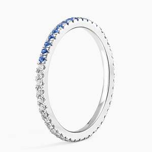Blue Sapphire and Diamond <b>Eternity</b> <b>Ring</b> Half Pave Band Dainty Stackable Wedding <b>Ring</b> Minimalist Gold Bridal Band - Product Image 3