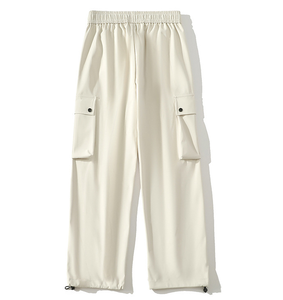 Men's White Wide Leg Pants Elastic Waist Knitted Spandex Nylon Casual Autumn Wear Breathable Midweight <b>Plain</b> Dyed OEM Service - Product Image 2