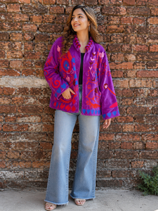 Purple Embroidered Velvet Jacket Handmade Suzani Jacket <b>Coat</b> Boho Chic Jacket Inside Cotton Lining Short Women's <b>Coat</b> - Product Image 1