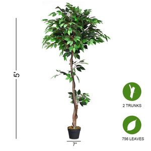 Albero di Ficus Artificiale in Seta di 1,67 Metri con Tronchi in Legno Decorativi per Casa o Ufficio - Product Image 5