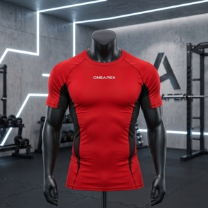 Men <b>Compression</b> T <b>Shirt</b> Red <b>Black</b> Short Sleeve Athletic Gym Training Sportswear Custom Logo Fitness Running Workout <b>Shirt</b> - Product Image 2