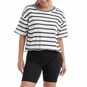 T-shirt à manches courtes pour femme, col rond, coupe classique, jersey tricoté décontracté, respirant, écologique, 100% coton, printemps été - Product Image 5