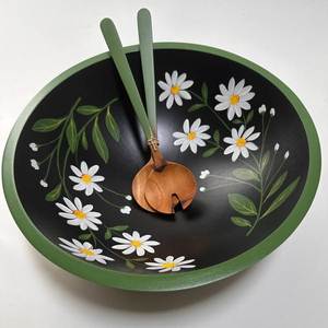 Tazón de ensalada de madera hecho a mano con diseño de vida marina azul, estilo mediterráneo, para servir frutas, aperitivos y postres. - Product Image 4